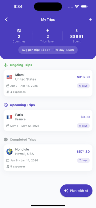 Track trips in any currency