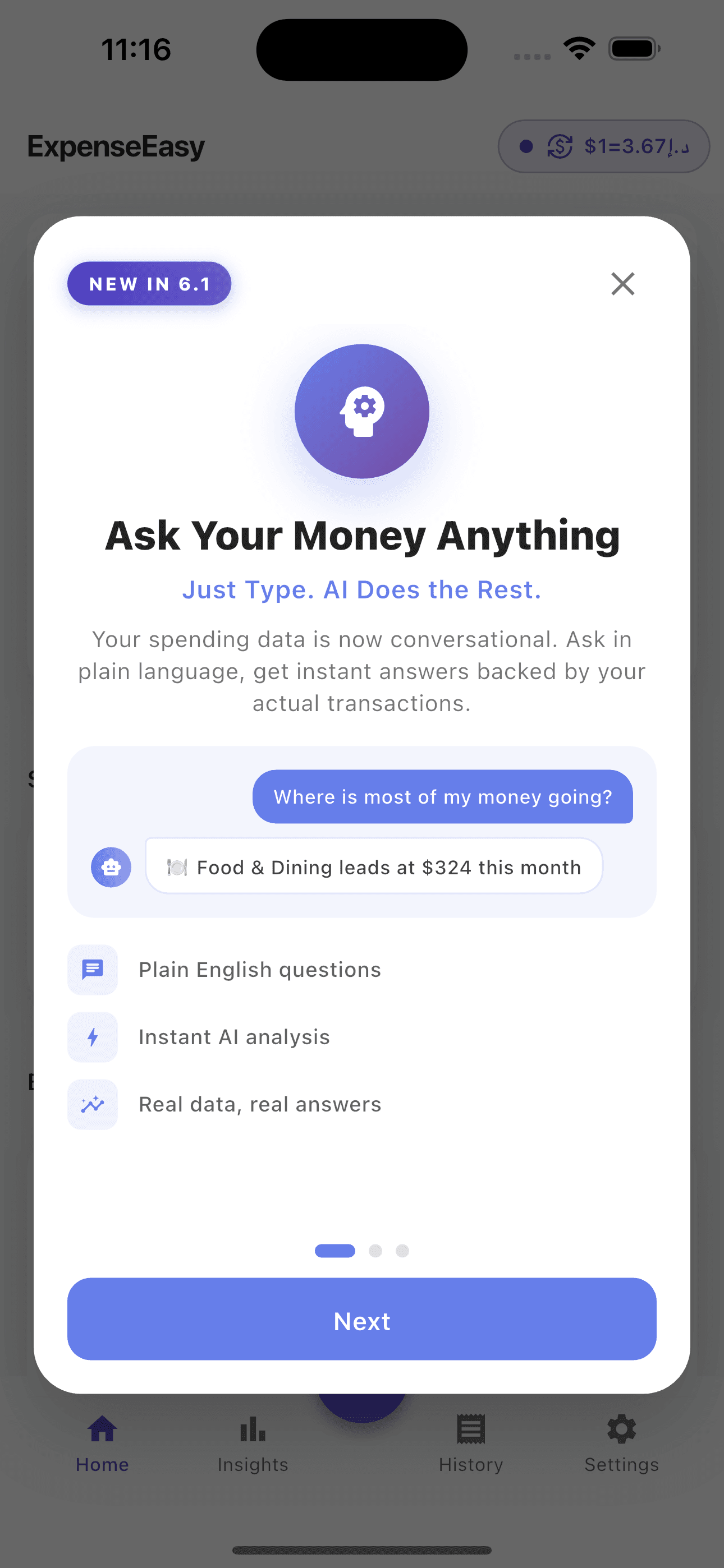 Ask your money anything AI feature