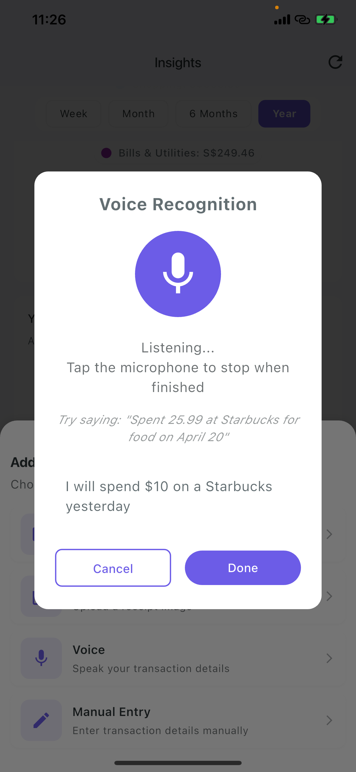 Voice recognition for easy expense entry